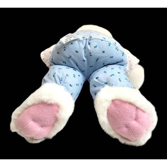 Bunny Rabbit Print Overalls Shirt Plush Stuffed 15" Wired Ears Easter Spring - Picture 7 of 8